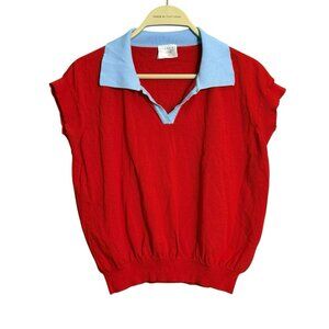 Anonyme Designers Italy Women Polo Sweater Cropped Size M 6 Orange Preppy Europe